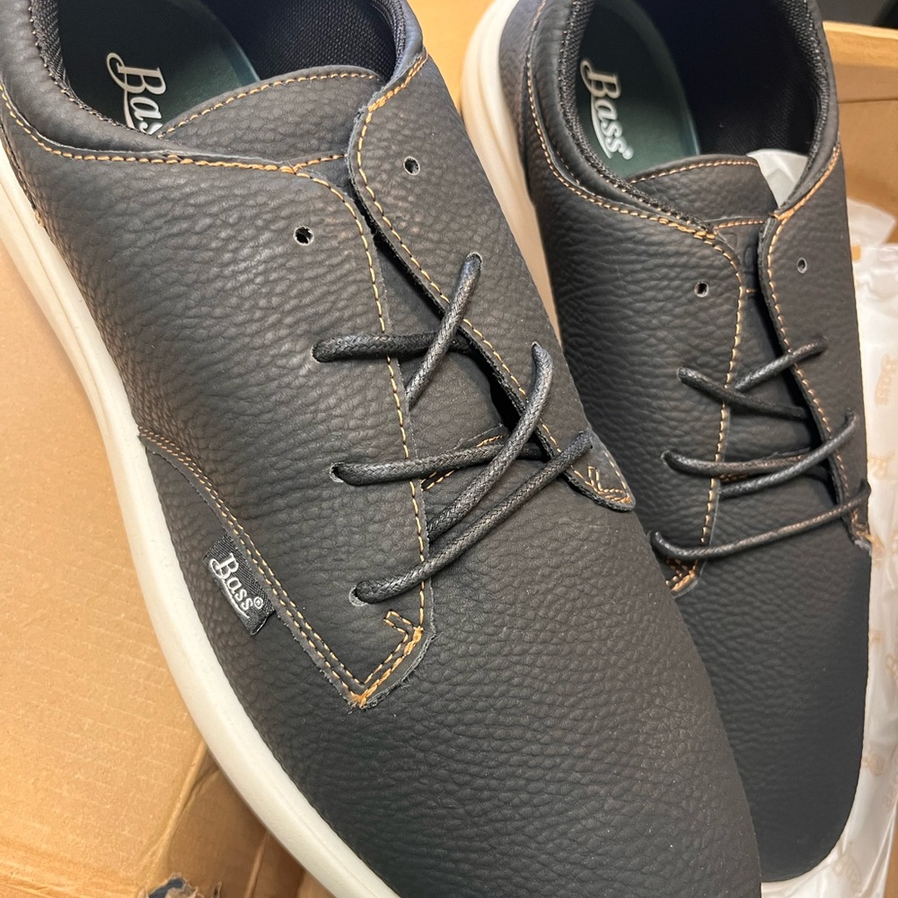 Bass Black Leather Casual Oxfords with White Soles